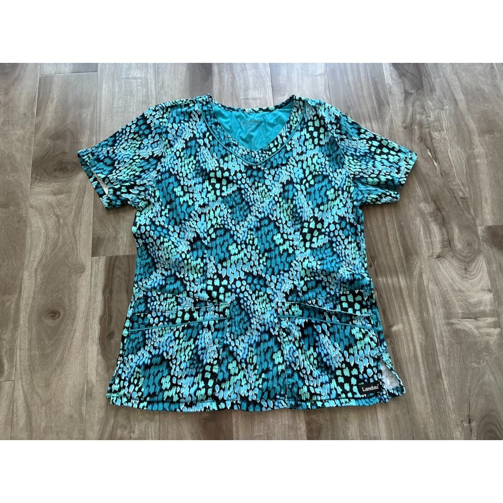 Landau Womens Multicolor Made Better‎ V-Neck Abstract Print Scrub Top Size M